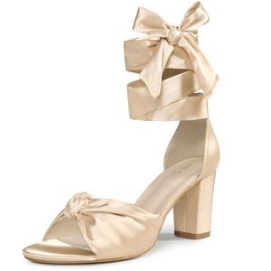 Satin Open Toe Lace Up Block Heels Heels Sandals Champagne